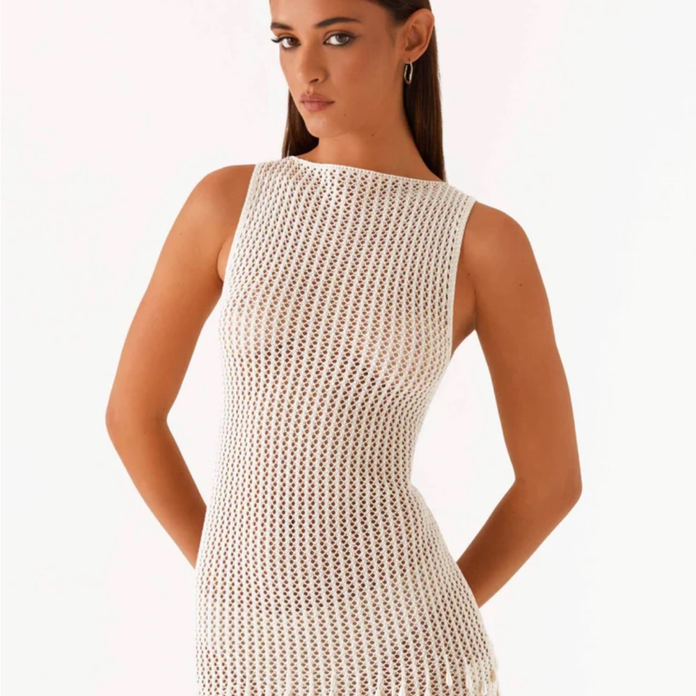 Peppermayo Exclusive - Miracle Beaded Crochet Mini Dress - Ivory